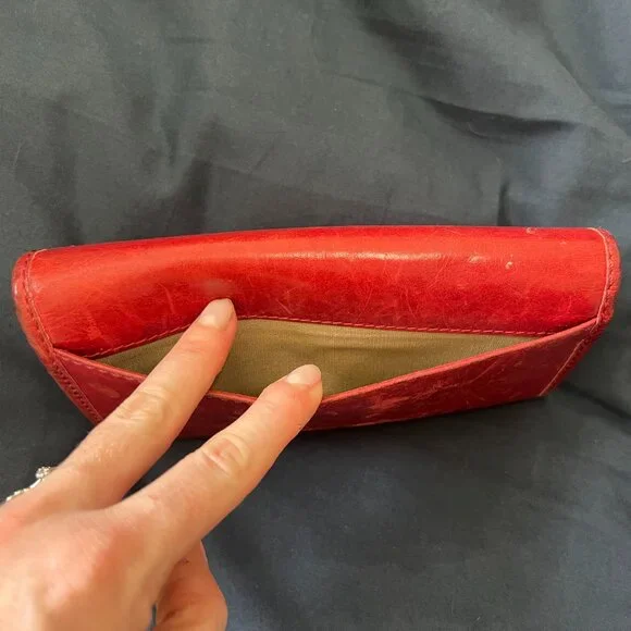 Frye Red Leather Tri-Fold Wallet Snap Closure - Picture 3 of 7